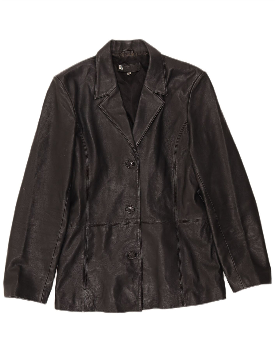 Vintage mujer 3 botones cuero Blazer chaqueta Reino Unido 14 cuero negro grande
