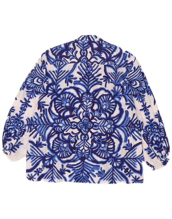 ZARA Mujer Blusa Manga Larga Top UK 46 Large Azul Floral Algodón