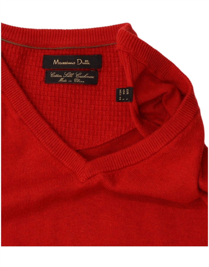 Massimo Dutti Hombre Jersey Con Cuello En V Large Seda Color Block Rojo