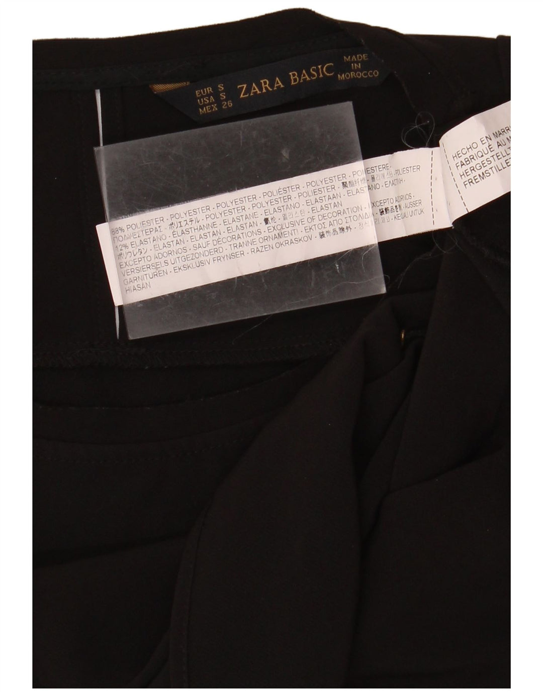 ZARA Mujer Blusa Corta Sin Mangas Top UK 10 Small Poliéster Negro