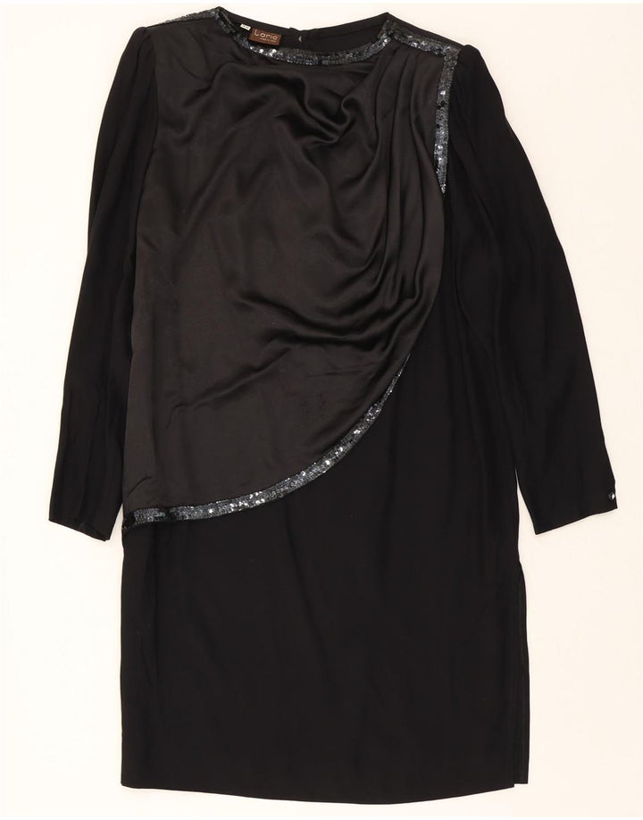 VINTAGE Womens Long Sleeve Shift Dress IT 48 XL Black Acetate Vintage Vintage and Second-Hand Vintage from Messina Hembry 