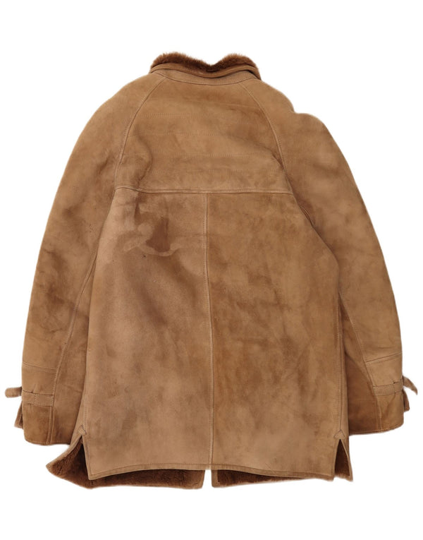 Chaqueta de piel de oveja vintage para hombre IT 48 cuero marrón medio