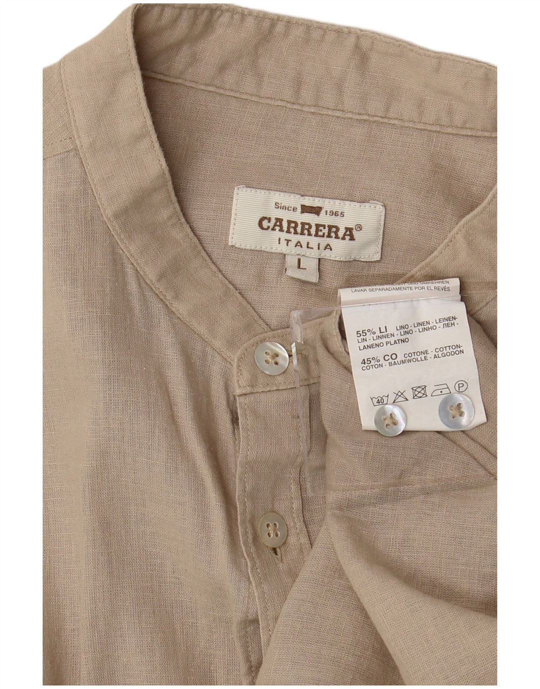 Camisa Carrera Hombre Grande Lino Beige