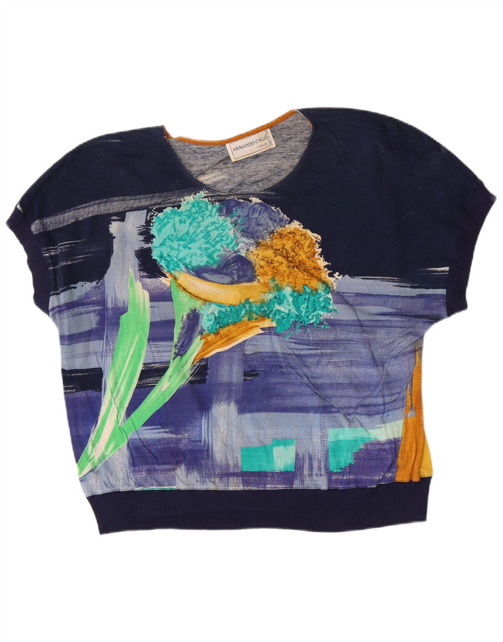 Armando Calo Blusa con estampado abstracto para mujer IT 46 Large Azul marino