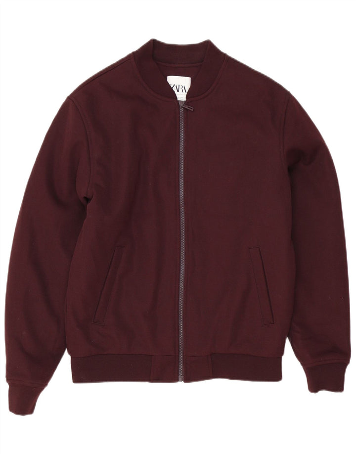 Zara Mens Bomber Jacket UK 38 Medio Borgoña Poliéster