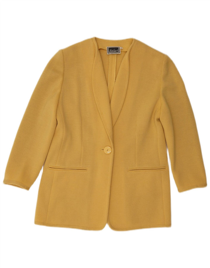 Luisa Spagnoli Chaqueta tipo blazer de punto con 1 botón para mujer UK 10 Small Lana amarilla