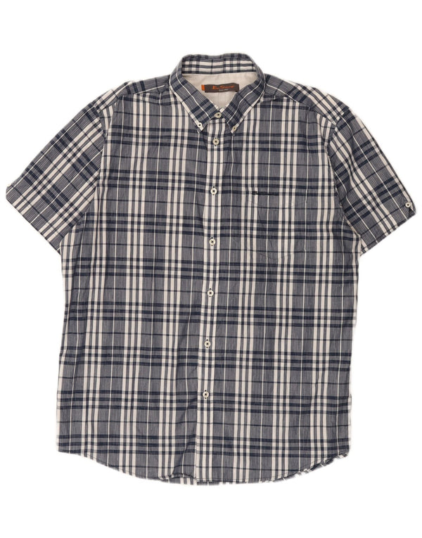 Ben Sherman Camisa de manga corta para hombre XL Algodón a cuadros azul marino