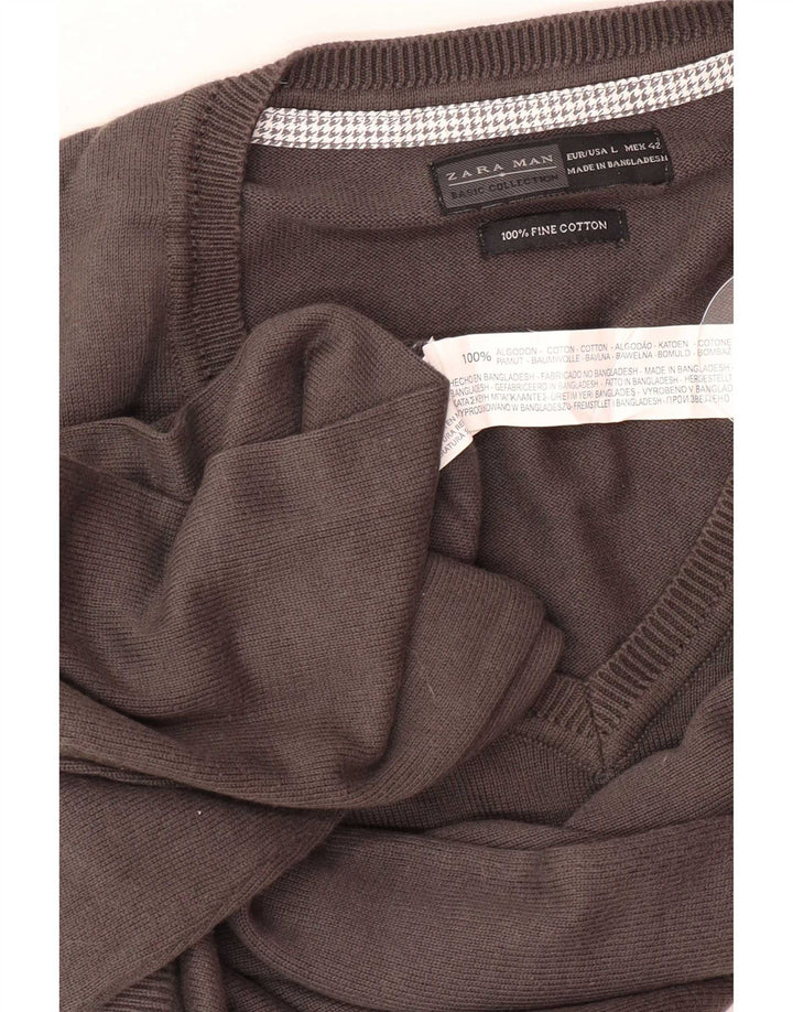 Zara Hombre Jersey Con Cuello En V Jersey Grande Gris Algodón
