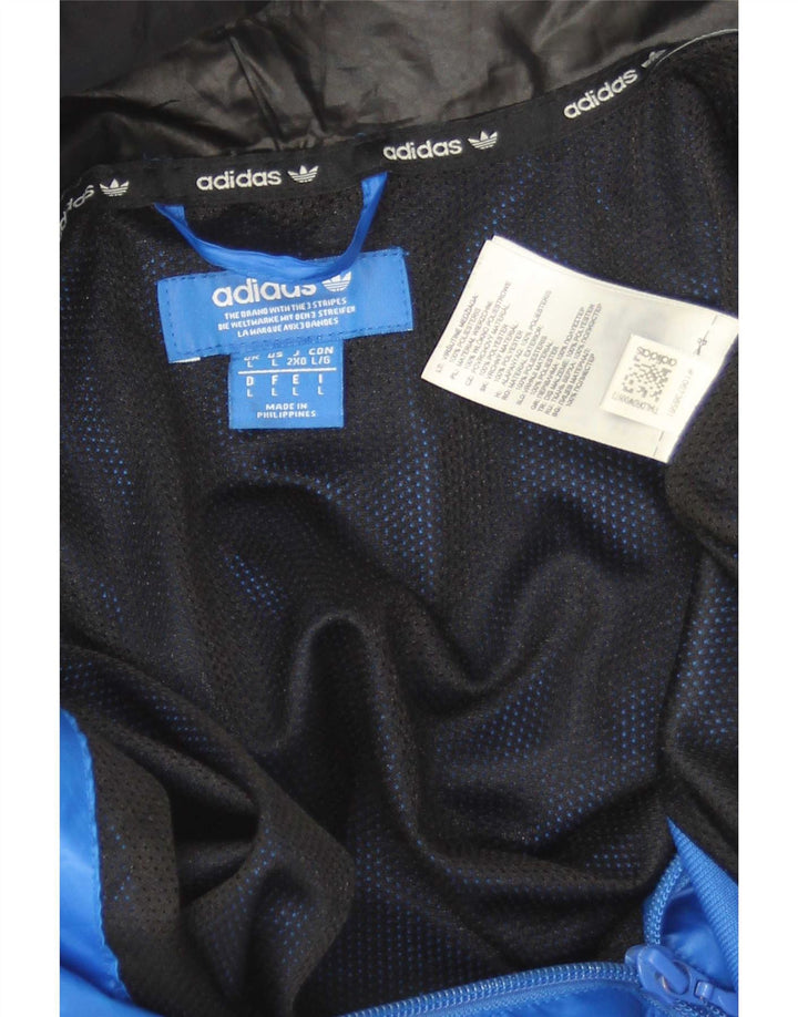 Adidas Chaqueta impermeable con capucha para hombre UK 40 Large Azul Colorblock Poliéster