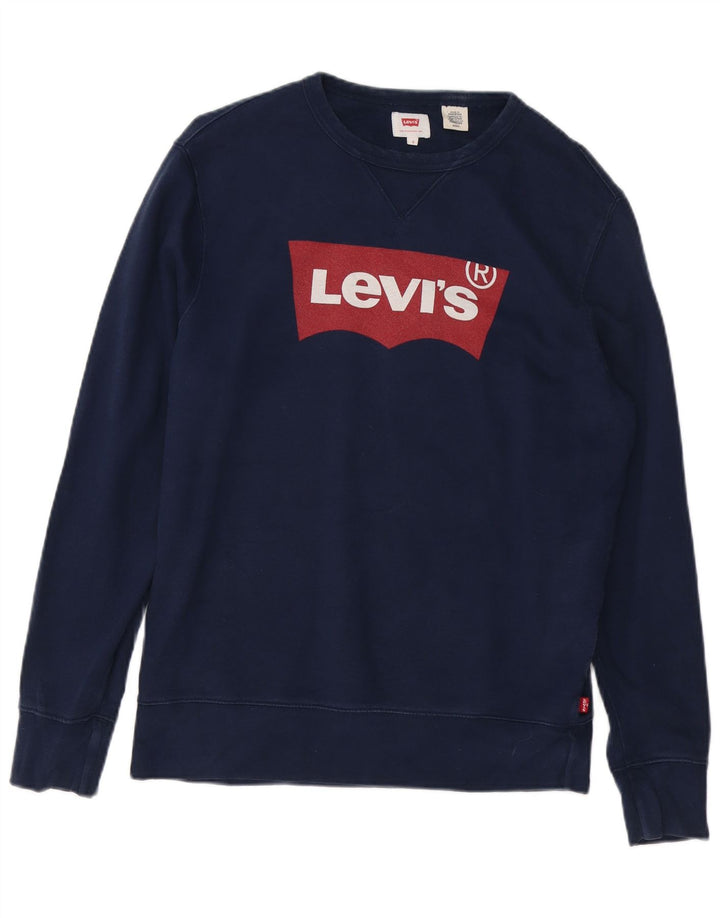 LEVI'S Mens Graphic Sudadera Jumper Pequeño Azul Marino Algodón