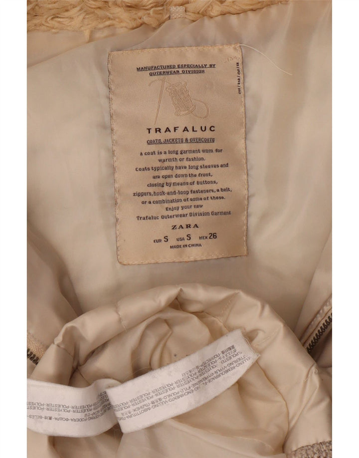 Zara Mujer Chaleco Acolchado Con Capucha UK 10 Small Beige Poliéster