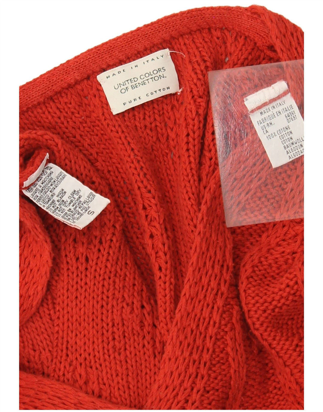 Benetton Cárdigan Extragrande para Mujer UK 40 Small Rojo Algodón
