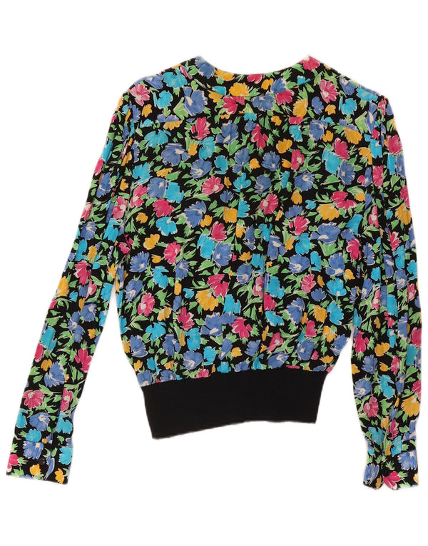Vintage mujer manga larga blusa Top Reino Unido 10 pequeño multicolor floral