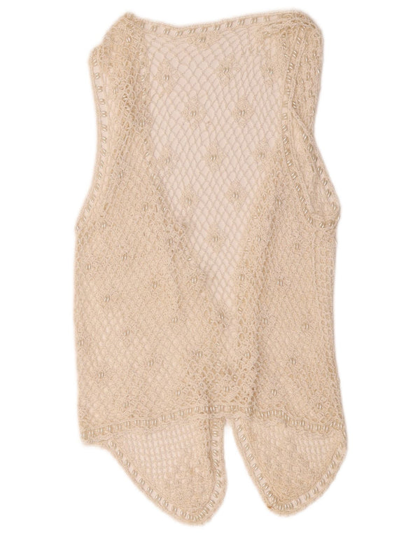 Vintage mujer crochet chaleco Reino Unido 10 pequeño blanco apagado