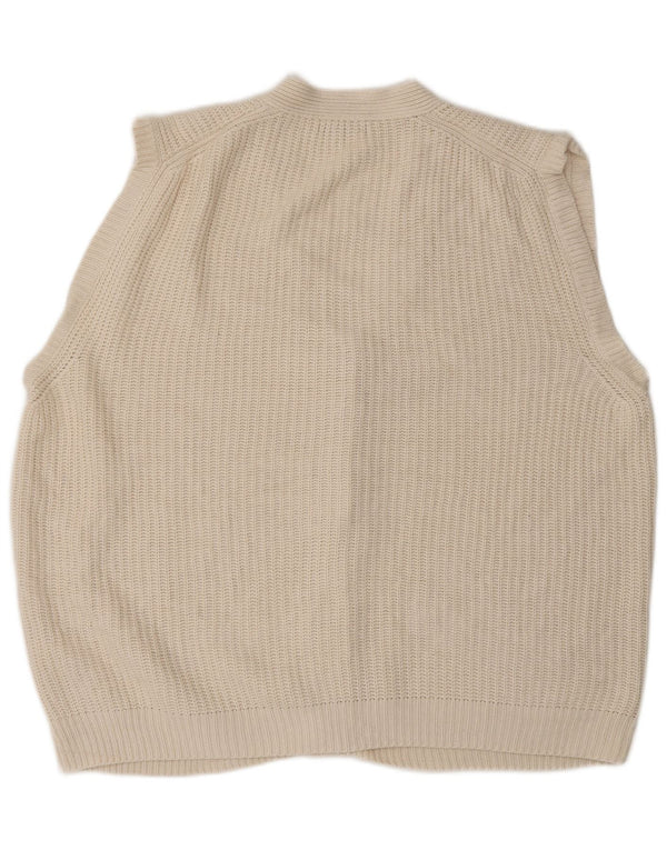 Zara Mens Sleeveless Loose Fit Cardigan Sweater Small Off White Cotton