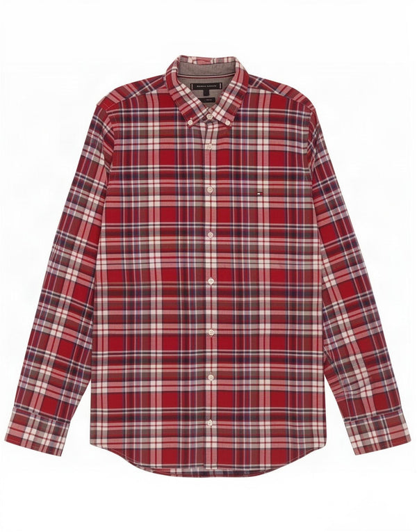 Tommy Hilfiger Camisa de franela de corte slim de algodón a cuadros rojos grandes para hombre