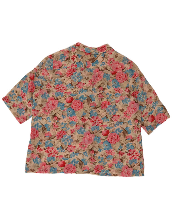 Blusa vintage de manga corta para mujer IT 48 XL Seda floral multicolor