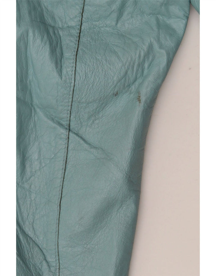 Vintage mujer cuero 3/4 manga chaqueta bolero IT 42 cuero azul medio