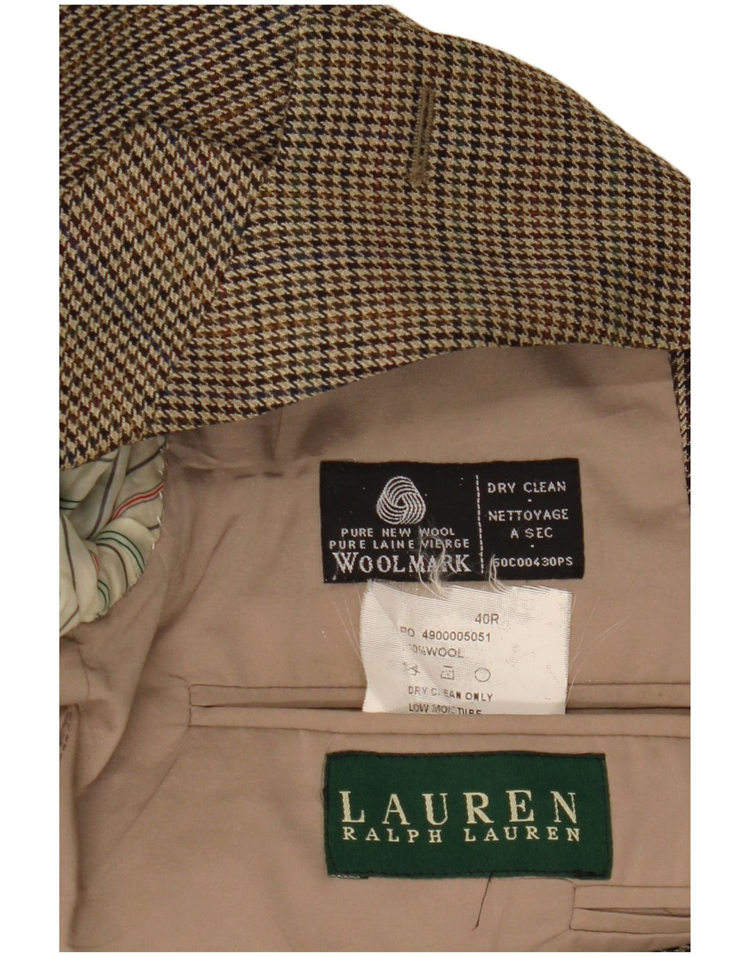 Ralph Lauren Chaqueta Blazer para Hombre UK 40 Lana de Pata de Gallo Beige Mediana
