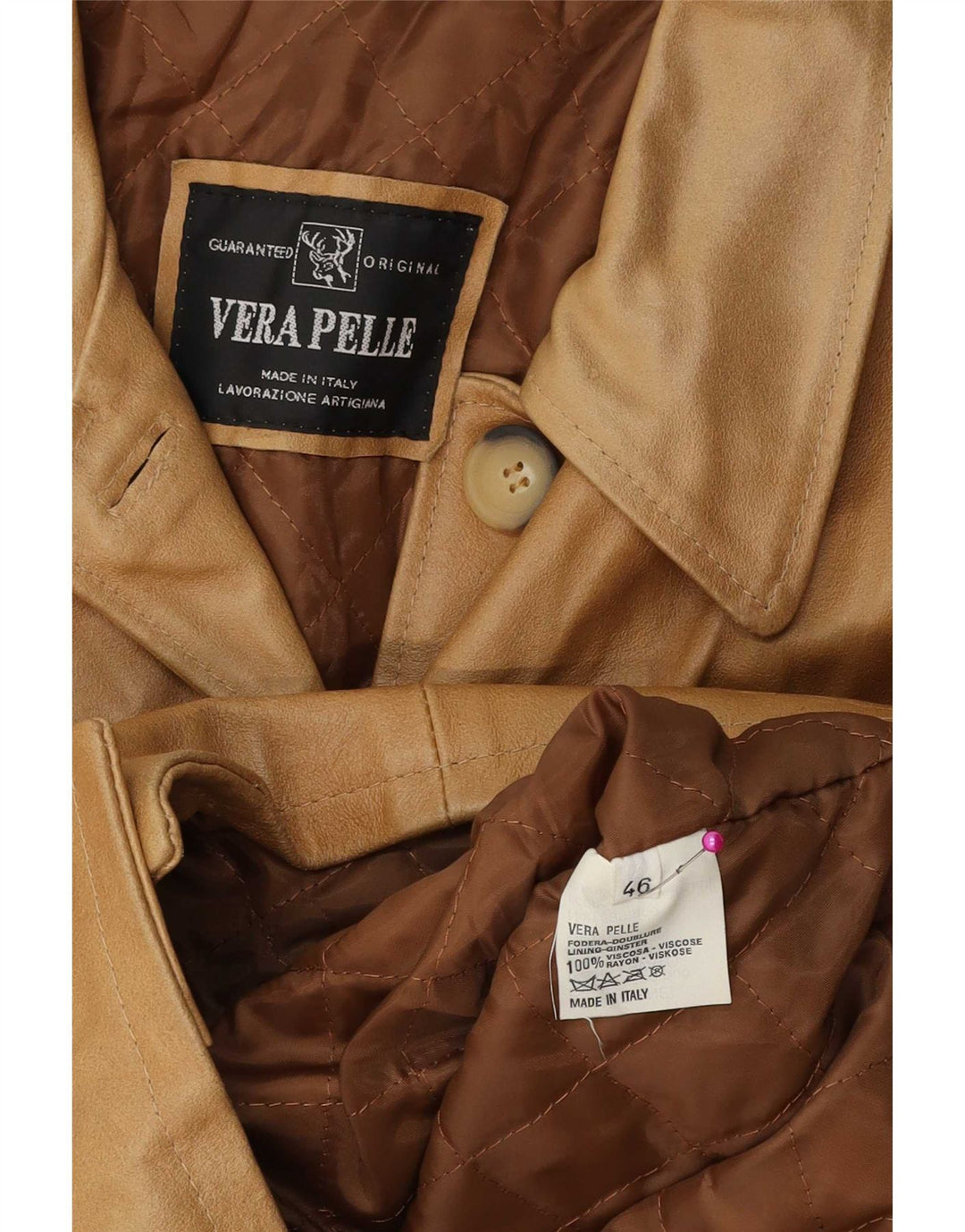 Vintage mujer 5 botones cuero Blazer chaqueta IT 46 marrón grande