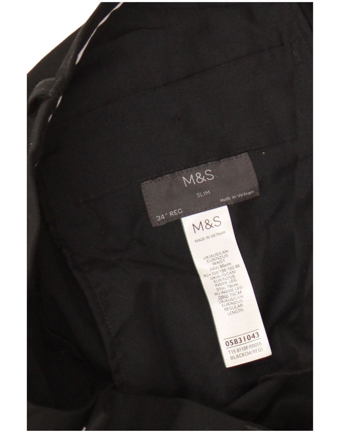Marks & Spencer Pantalón de traje ajustado para hombre W34 L31 Poliéster negro