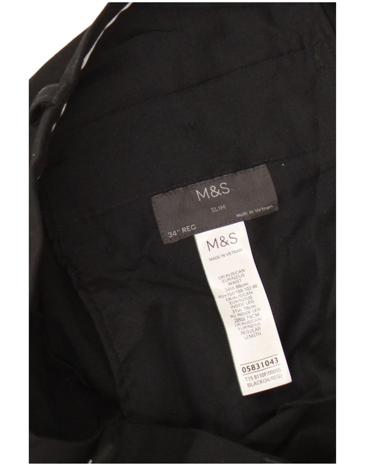 Marks & Spencer Pantalón de traje ajustado para hombre W34 L31 Poliéster negro