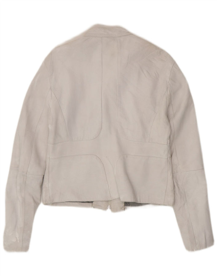 Vintage mujer crop chaqueta de cuero Reino Unido 18 XL de cuero blanco