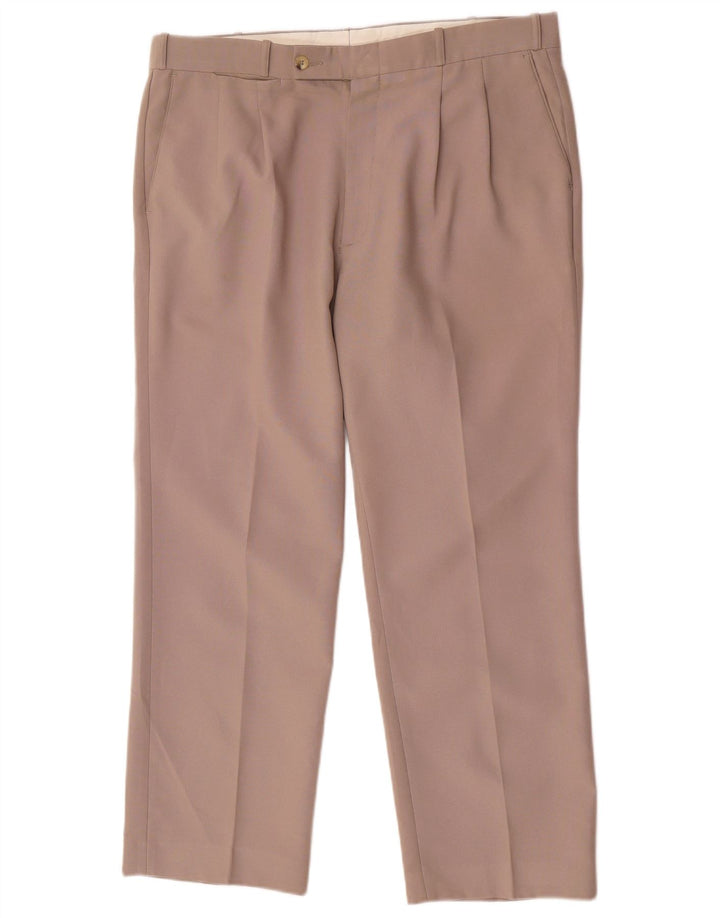 Farah Pantalón de traje con pinzas para hombre W36 L28 Poliéster marrón