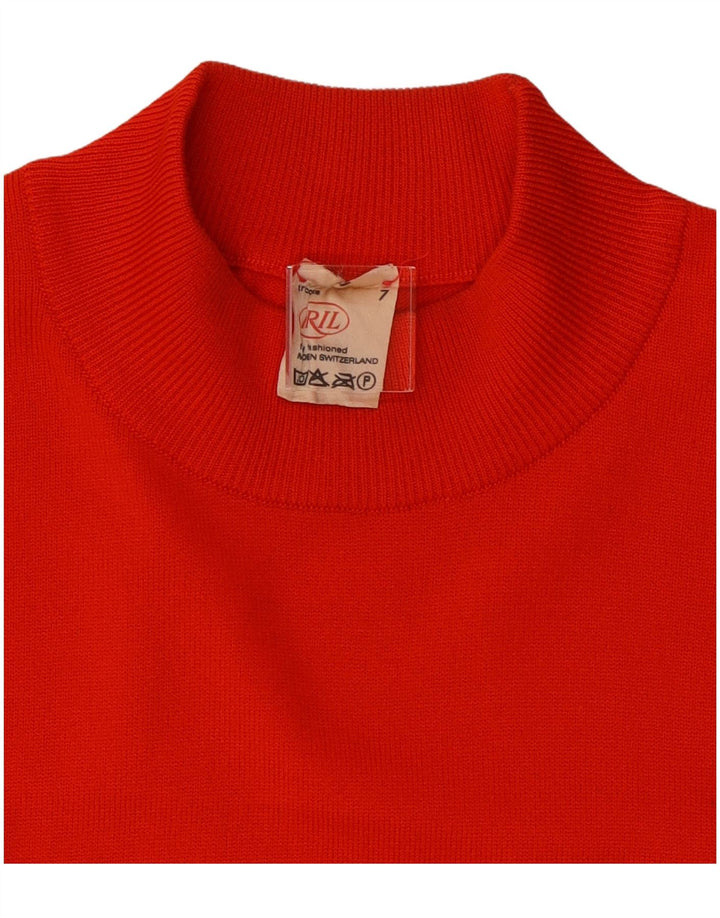 Vintage mujer cuello tortuga jersey suéter Reino Unido 14 poliéster rojo medio