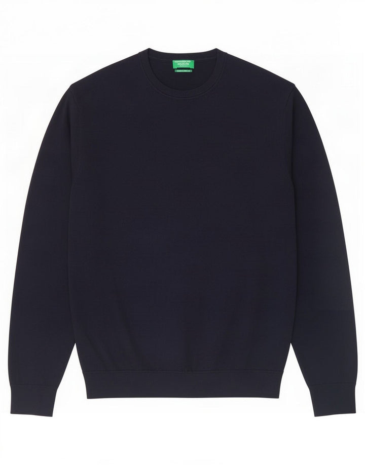 Benetton Jersey De Cuello Redondo De Lana Virgen Azul Marino Medio