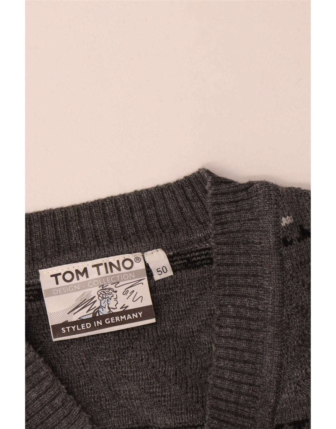 Tom Tino Jersey con cuello en V para hombre EU 50 Gris medio a rayas