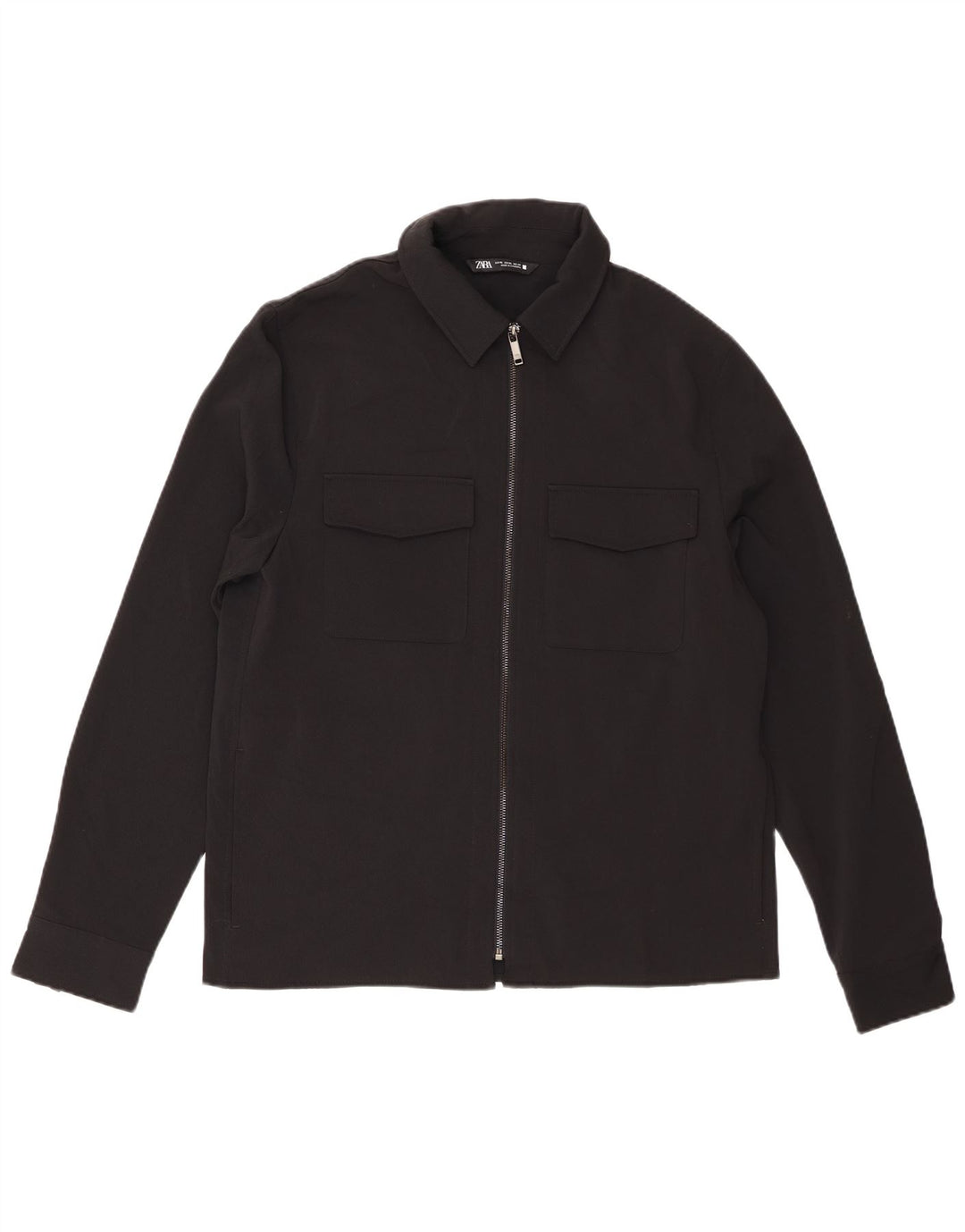 Zara Hombre Camisa Sobrecamisa XL Negro Poliéster