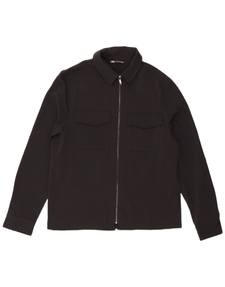 Zara Hombre Camisa Sobrecamisa XL Negro Poliéster