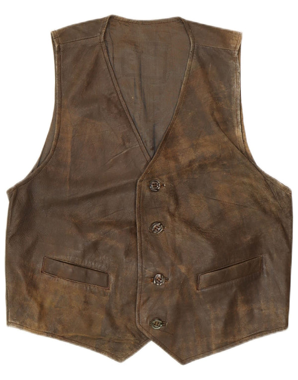 Chaleco de cuero vintage para hombre cuero verde medio retro