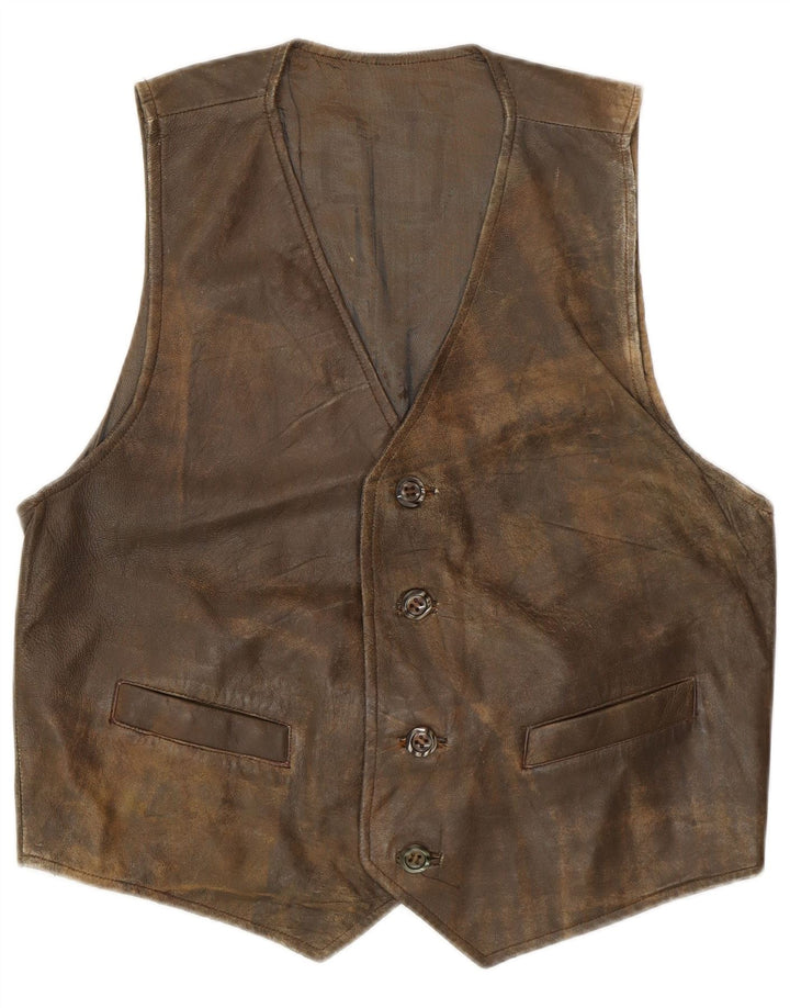 Chaleco de cuero vintage para hombre cuero verde medio retro