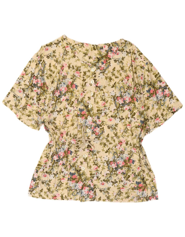 Vintage mujer manga corta camisa blusa IT 46 grande multicolor floral