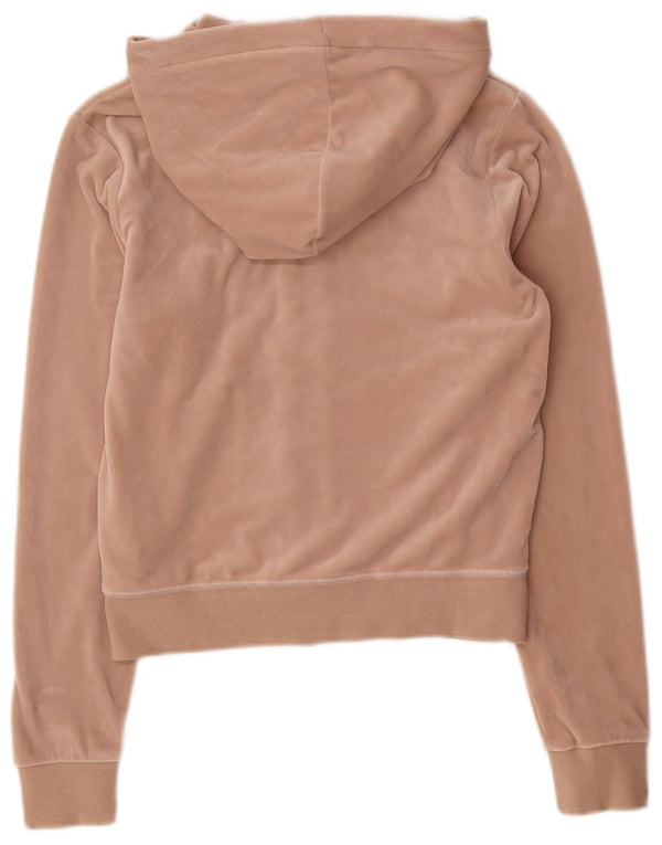Juicy Couture Suéter con capucha y cremallera de terciopelo para mujer UK 10 Small Beige Poliéster