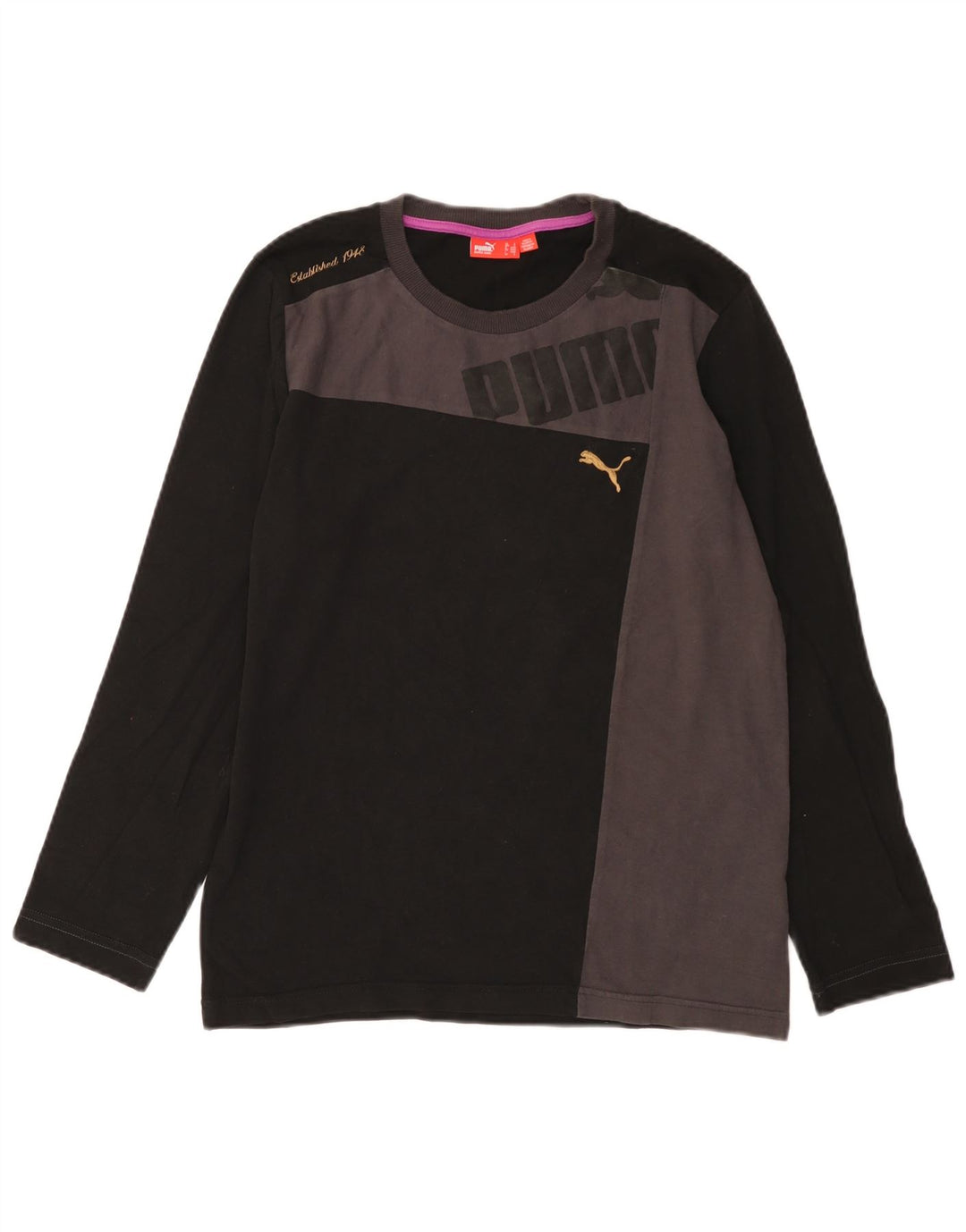 Puma Top gráfico de manga larga de algodón negro con bloques de color para hombre