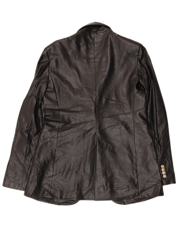 Zara Chaqueta Blazer De Piel Sintética Con 1 Botón Para Mujer UK 44 Medium Black
