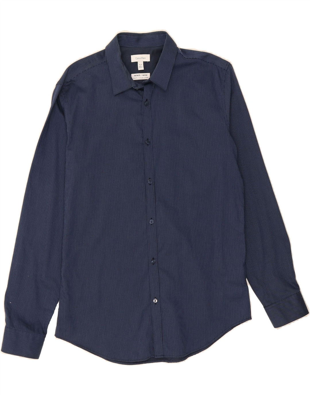 CALVIN KLEIN Mens Slim Fit Shirt Medium Navy Blue Striped Cotton Vintage Calvin Klein and Second-Hand Calvin Klein from Messina Hembry 