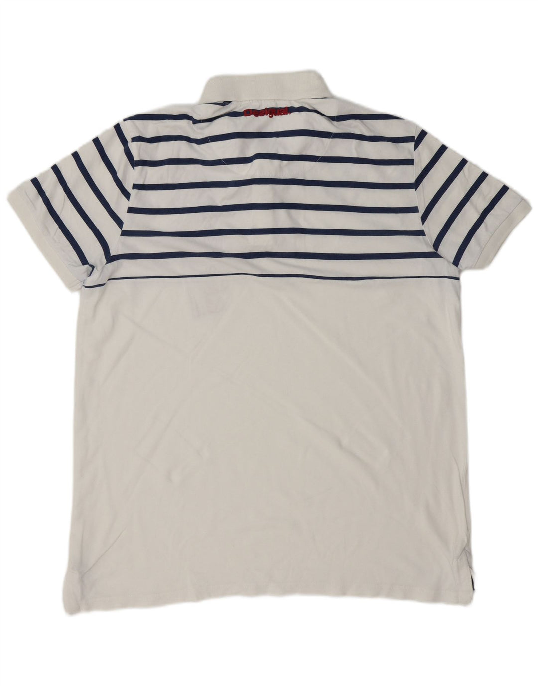 DESIGUAL Polo gráfico para hombre 2XL Blanco a rayas
