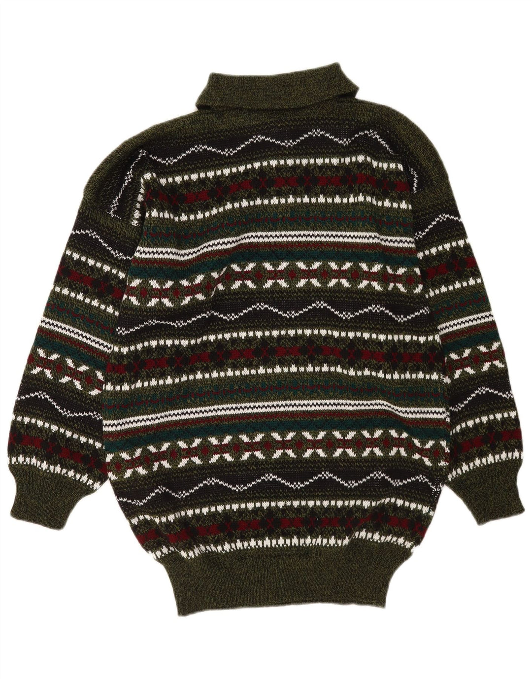 Vintage hombres polo cuello jersey suéter medio multicolor geométrico