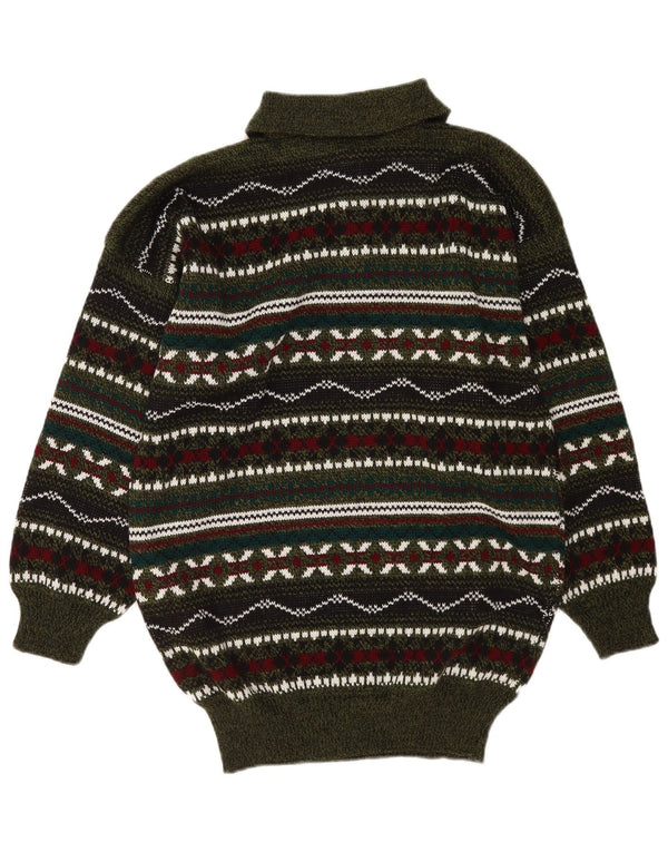 Vintage hombres polo cuello jersey suéter medio multicolor geométrico