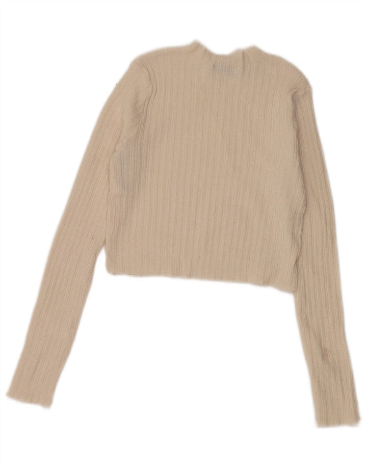Zara Mujer Crop Turtle Neck Jumper Sweater UK 8 Small Off White Poliéster