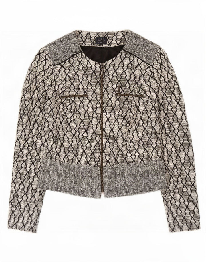 Marks & Spencer Chaqueta Blazer para Mujer Reino Unido 8 Pequeña Algodón Geométrico Negro