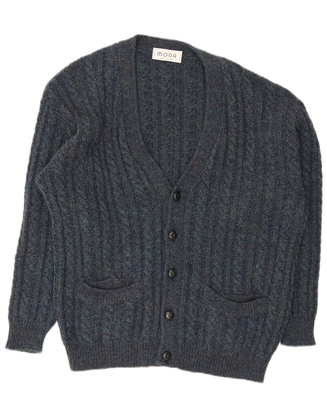 Vintage hombres Cardigan suéter grande azul marino