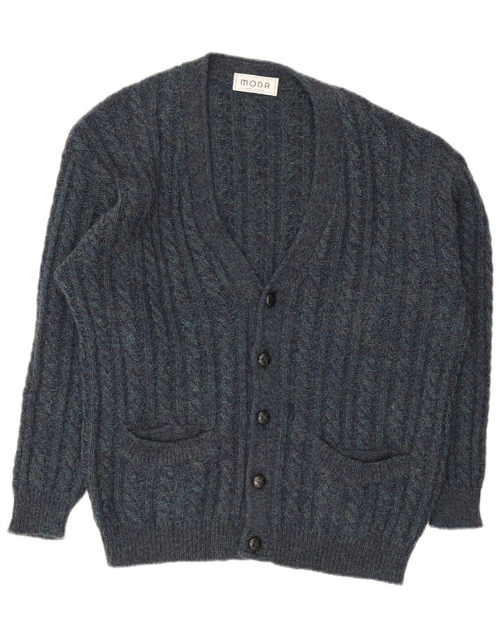 Vintage hombres Cardigan suéter grande azul marino