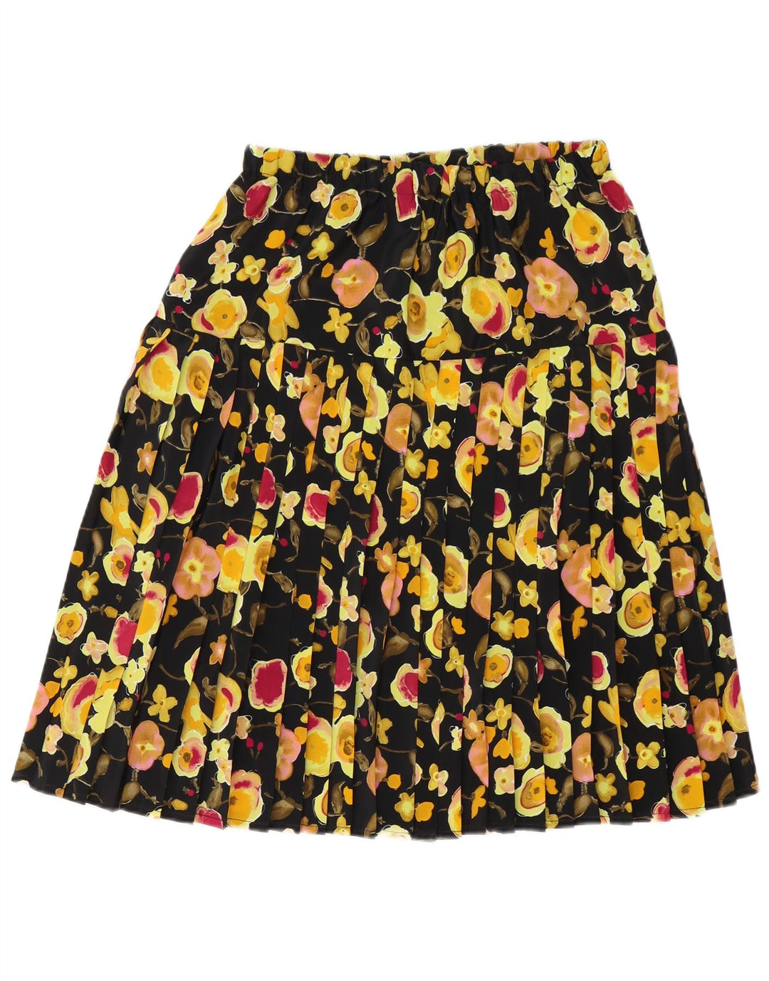Falda plisada vintage para mujer mediana W30 poliéster floral negro