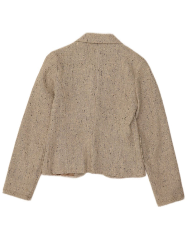 Vintage mujer crop 1 botón Blazer chaqueta Reino Unido 4 XS beige moteado