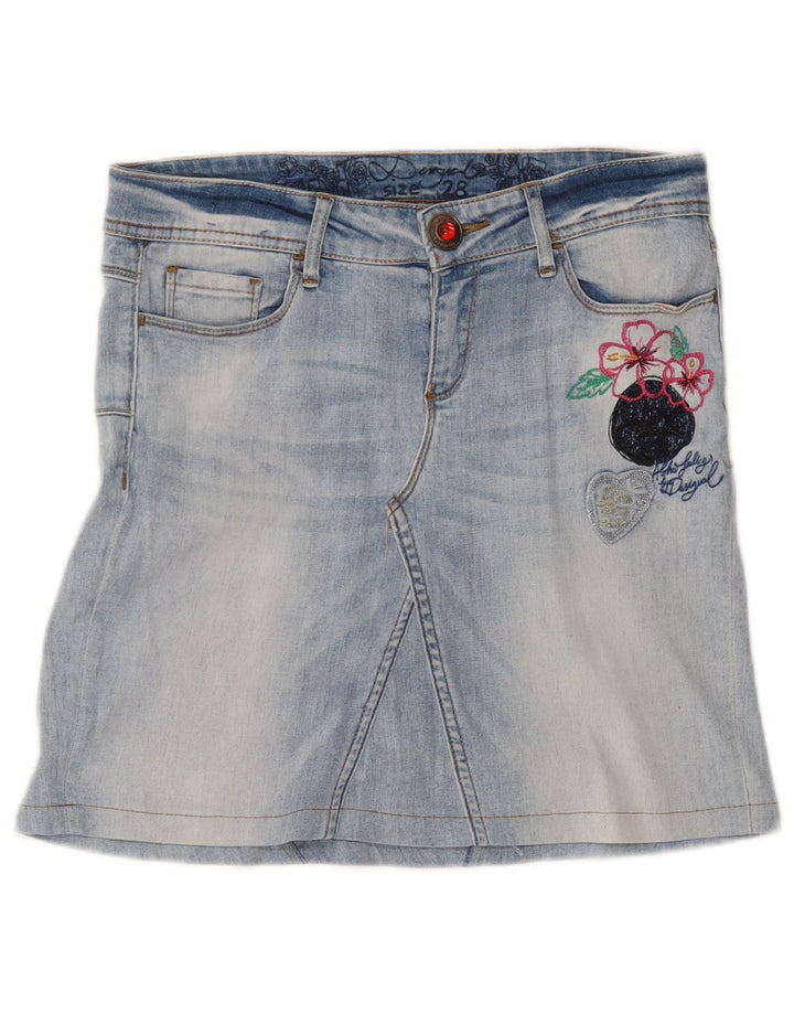 Desigual Minifalda Vaquera Gráfica W30 Azul Medio Floral